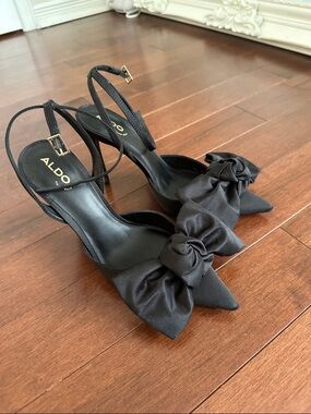 ALDO Black satin bow Heels